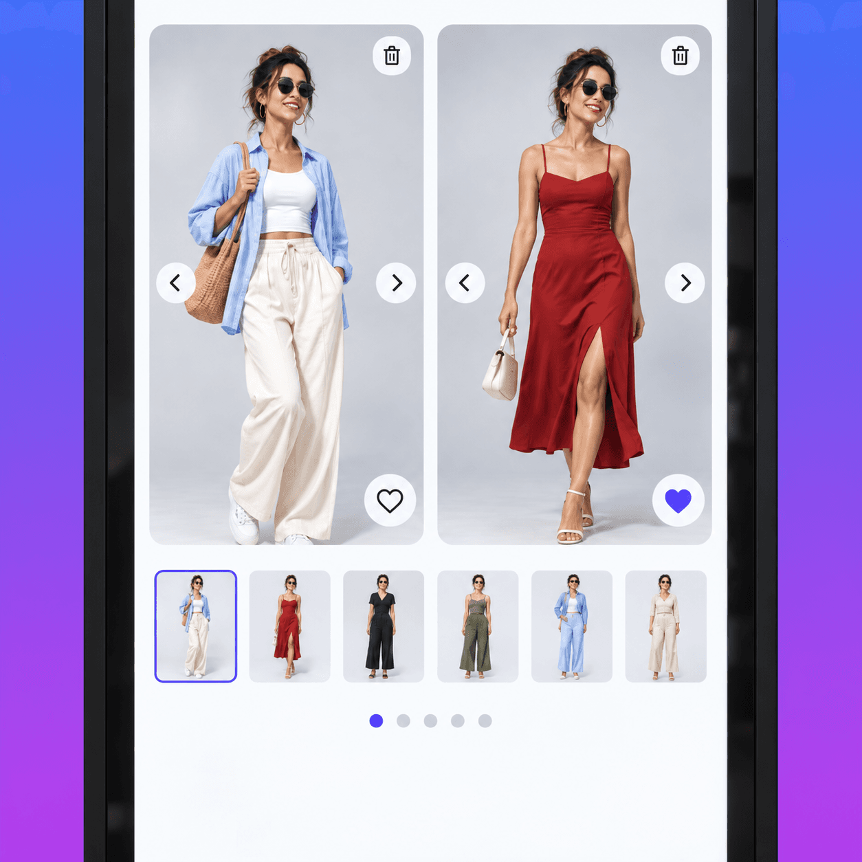 A StyleFrame kiosk comparing the shopper in her original outfit and a red dress side by side